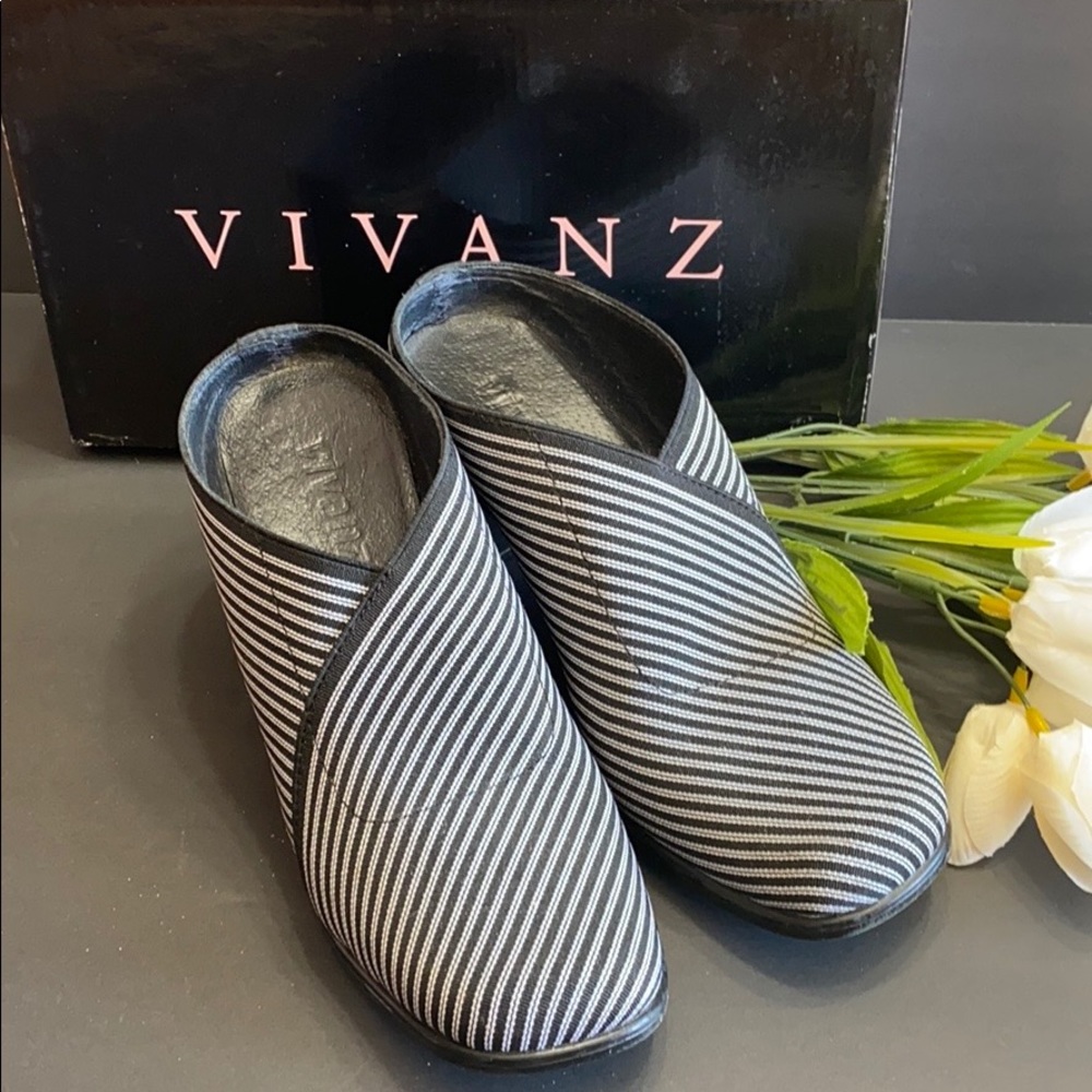 Black and White Striped Mules